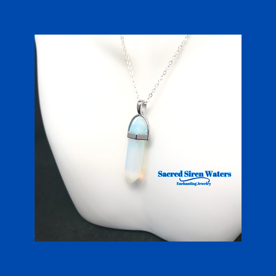 Opalite Gemstone Pendant Crystal Point Necklace.
