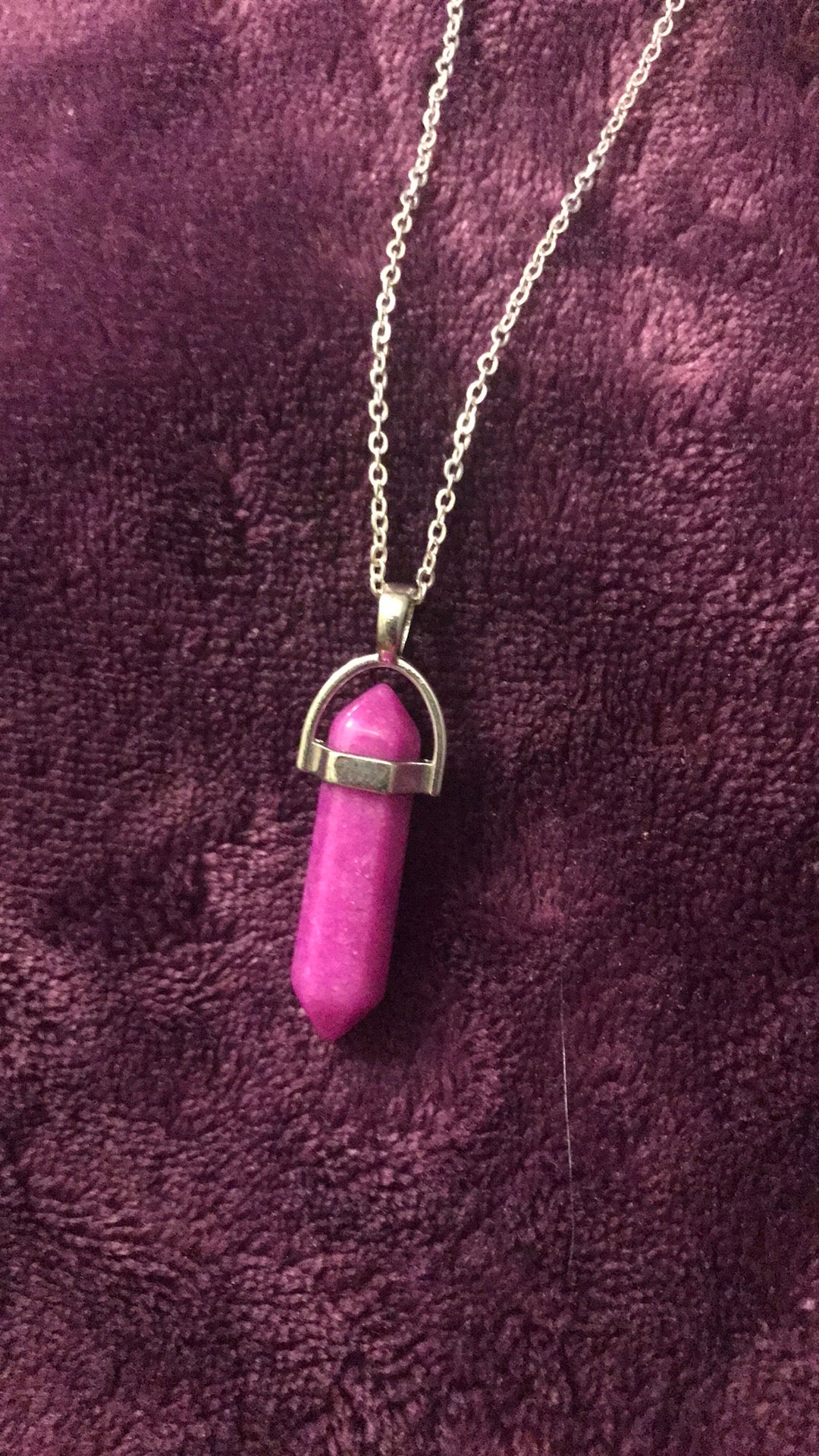 Magenta Purple Jade Crystal Gemstone Pendant Necklace.