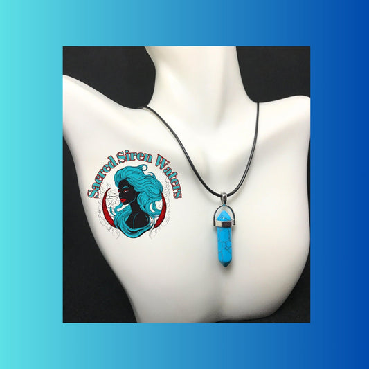 Blue Turquoise gemstone crystal point pendant necklace.