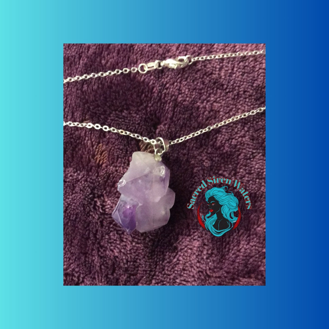 Raw Amethyst Crystal Pendant Necklace.