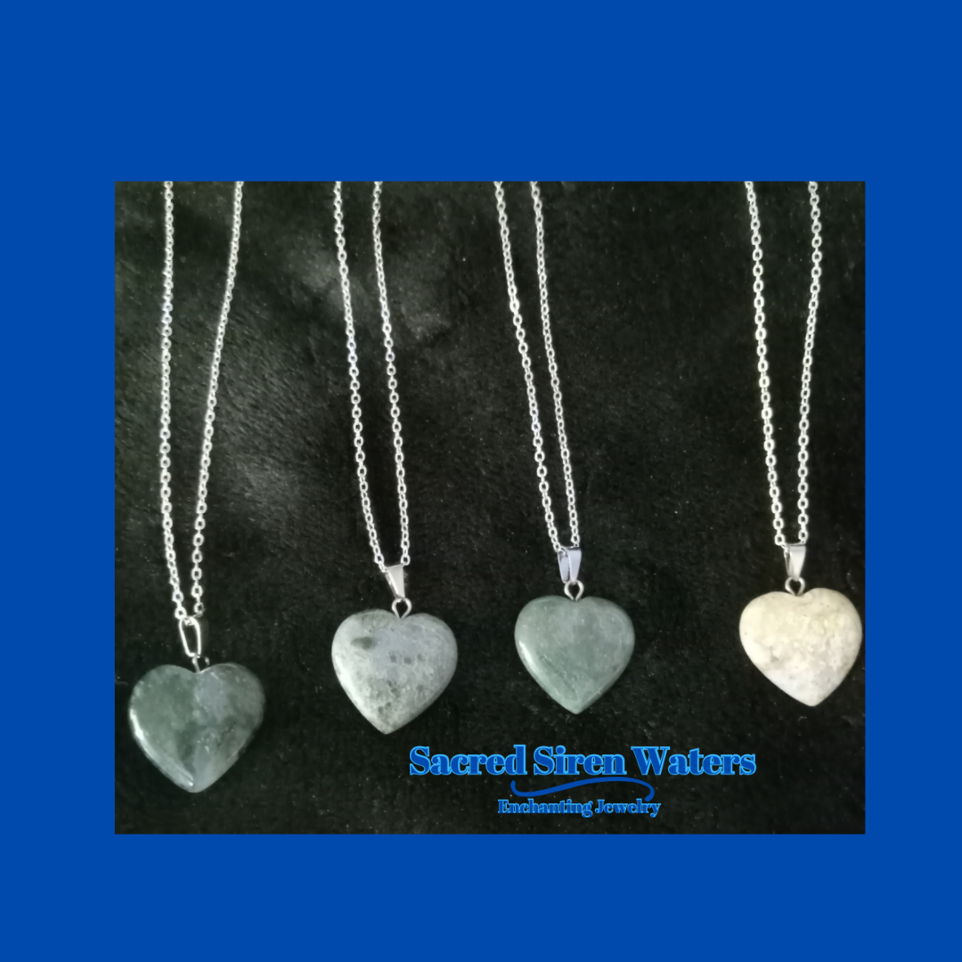 Indian Agate Heart Pendant Gemstone Necklace.