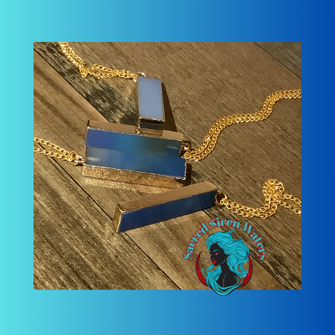 Blue Jade Long Pendent Gemstone Necklace.