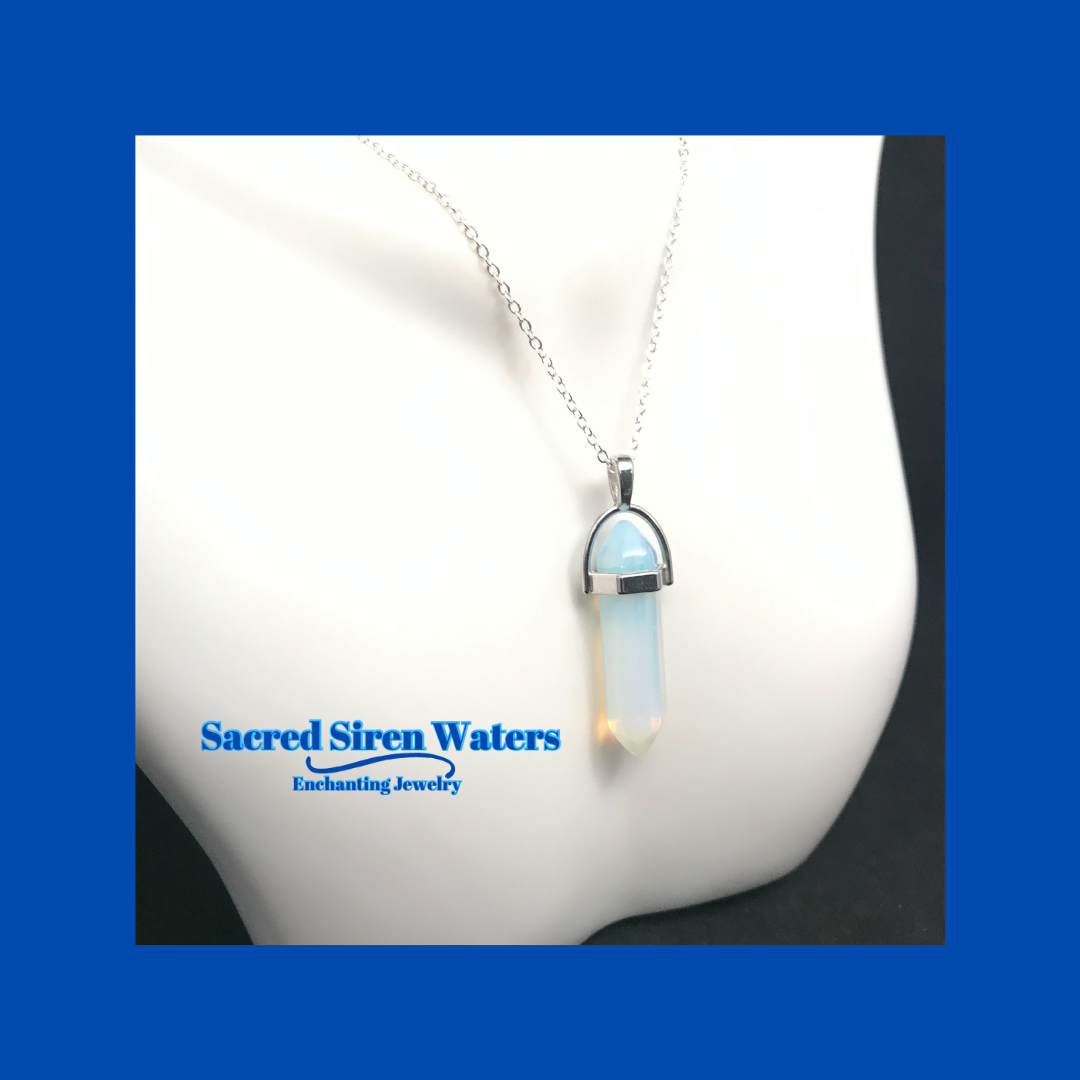 Opalite Gemstone Pendant Crystal Point Necklace.