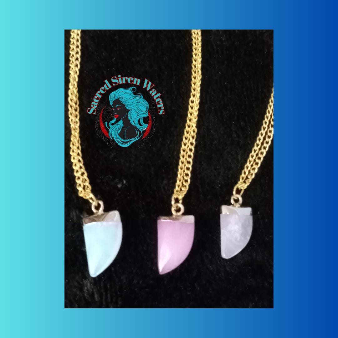 Shark Tooth Gemstone Crystal Pendant Necklace.