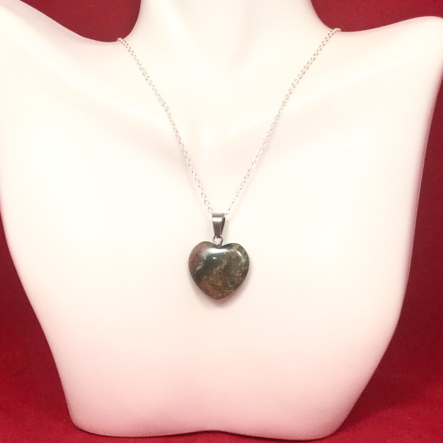 Indian Agate Heart Pendant Gemstone Necklace.