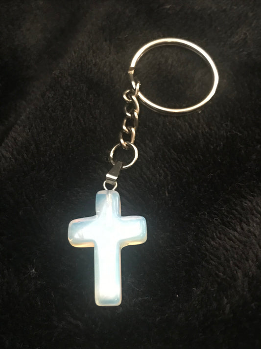 Opalite Cross Keychain