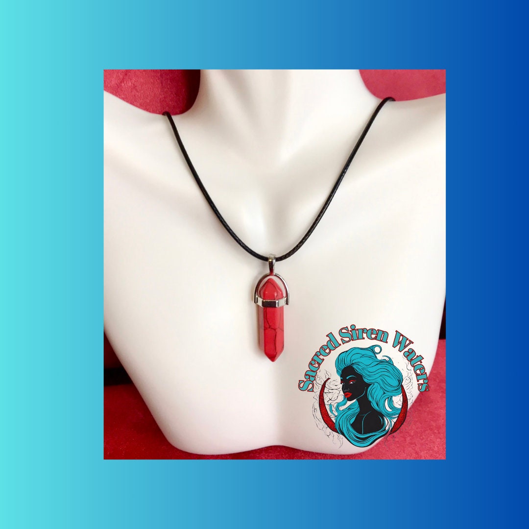 Red Turquoise crystal point pendant gemstone necklace.