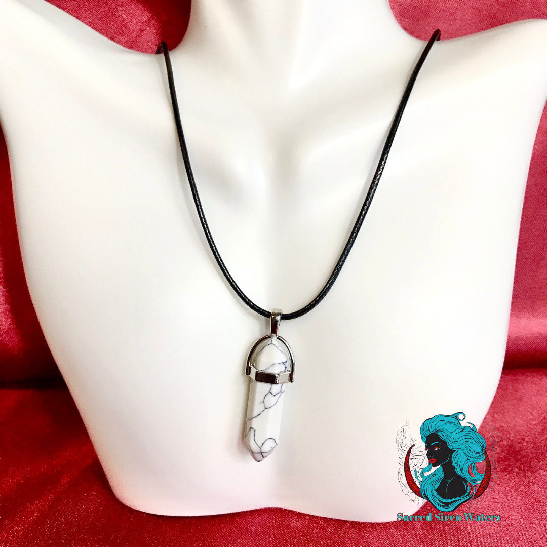 White turquoise gemstone crystal point pendant necklace.