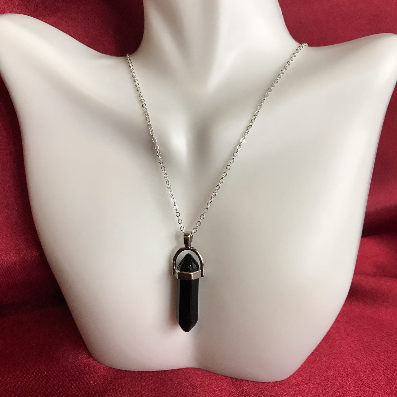 Obsidian Gemstone Pendant Crystal Point Necklace.