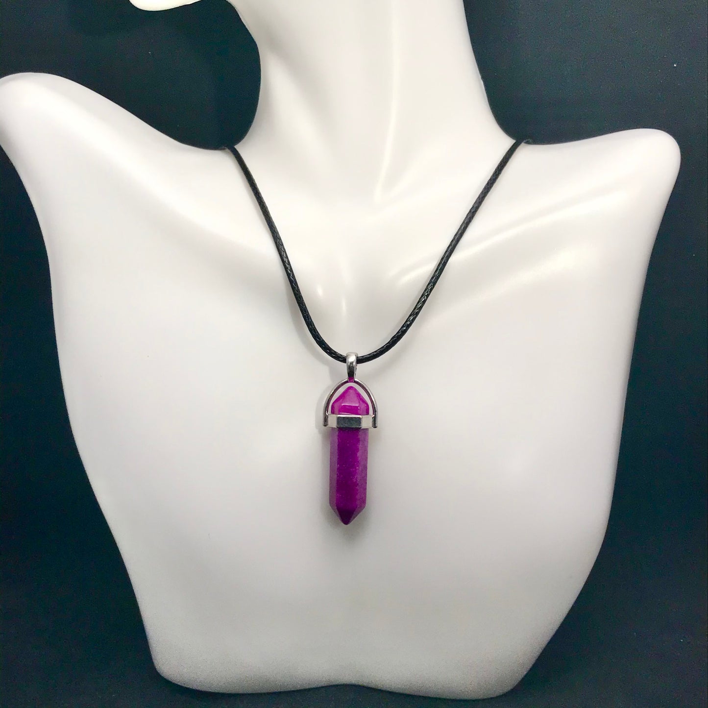 Magenta Purple Jade Crystal Gemstone Pendant Necklace.