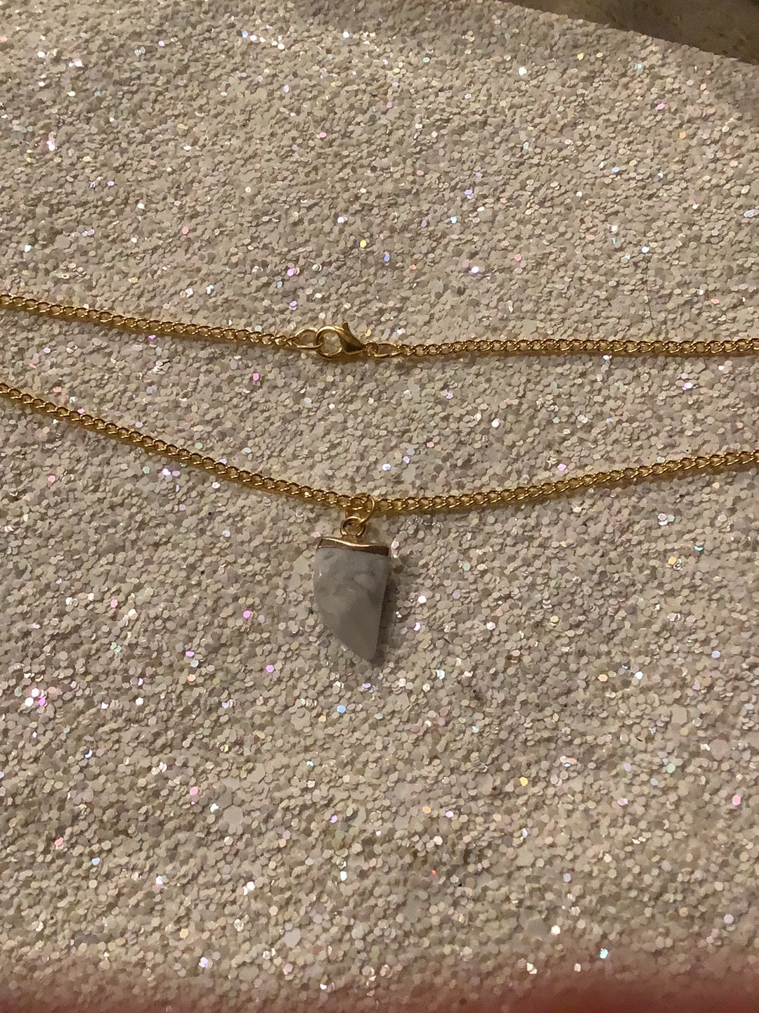 Shark Tooth Gemstone Crystal Pendant Necklace.