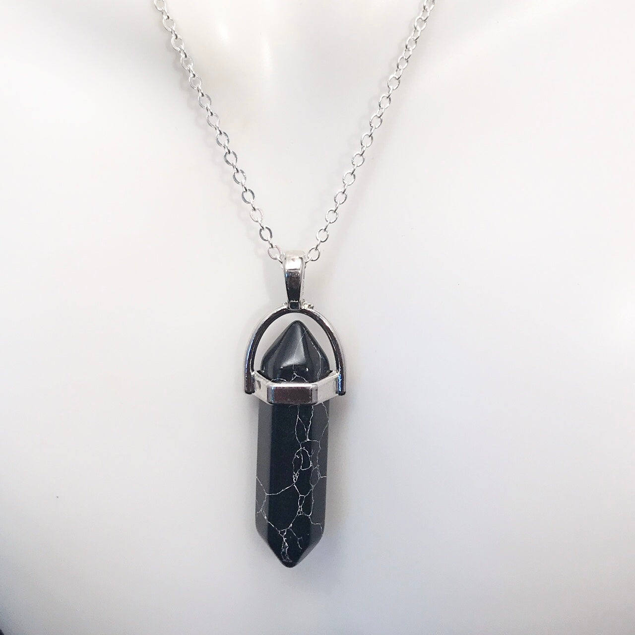 Black Turquoise Gemstone Pendant Necklace.