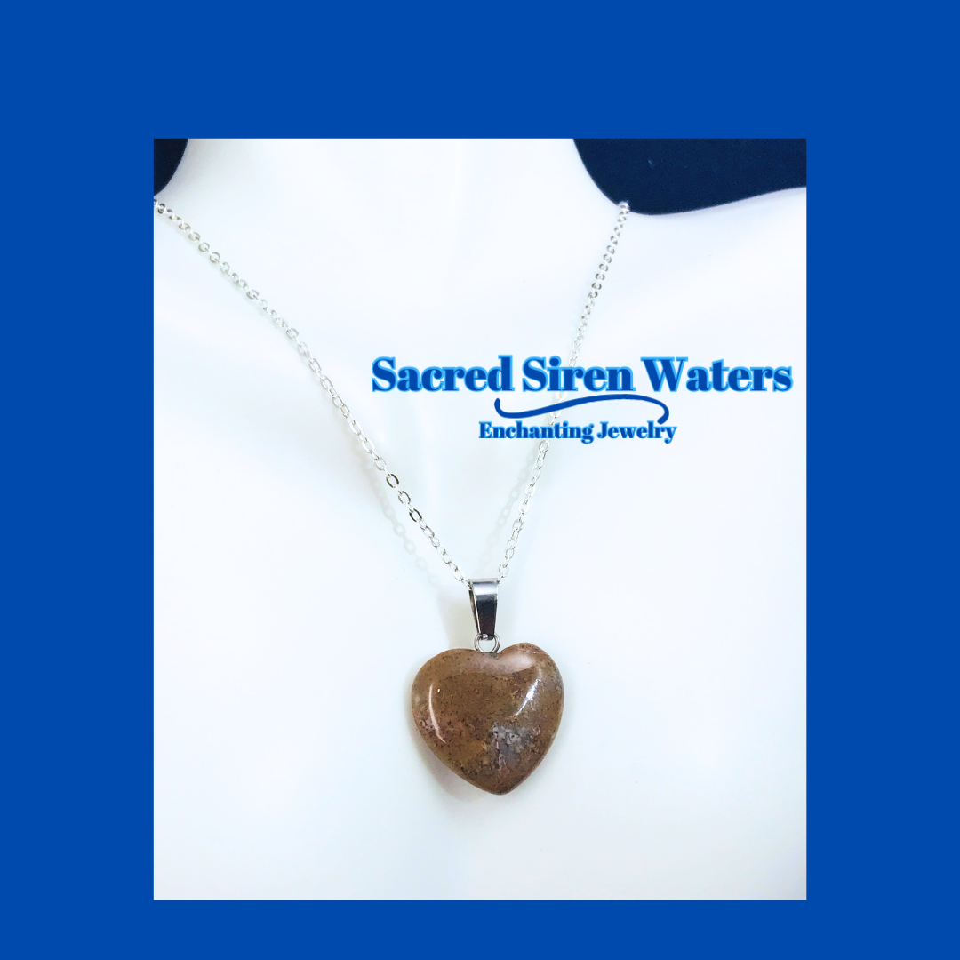 Indian Agate Heart Pendant Gemstone Necklace.