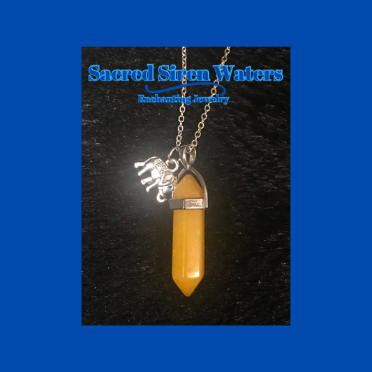 Orange Aventurine gemstone pendant with elephant charm necklace.