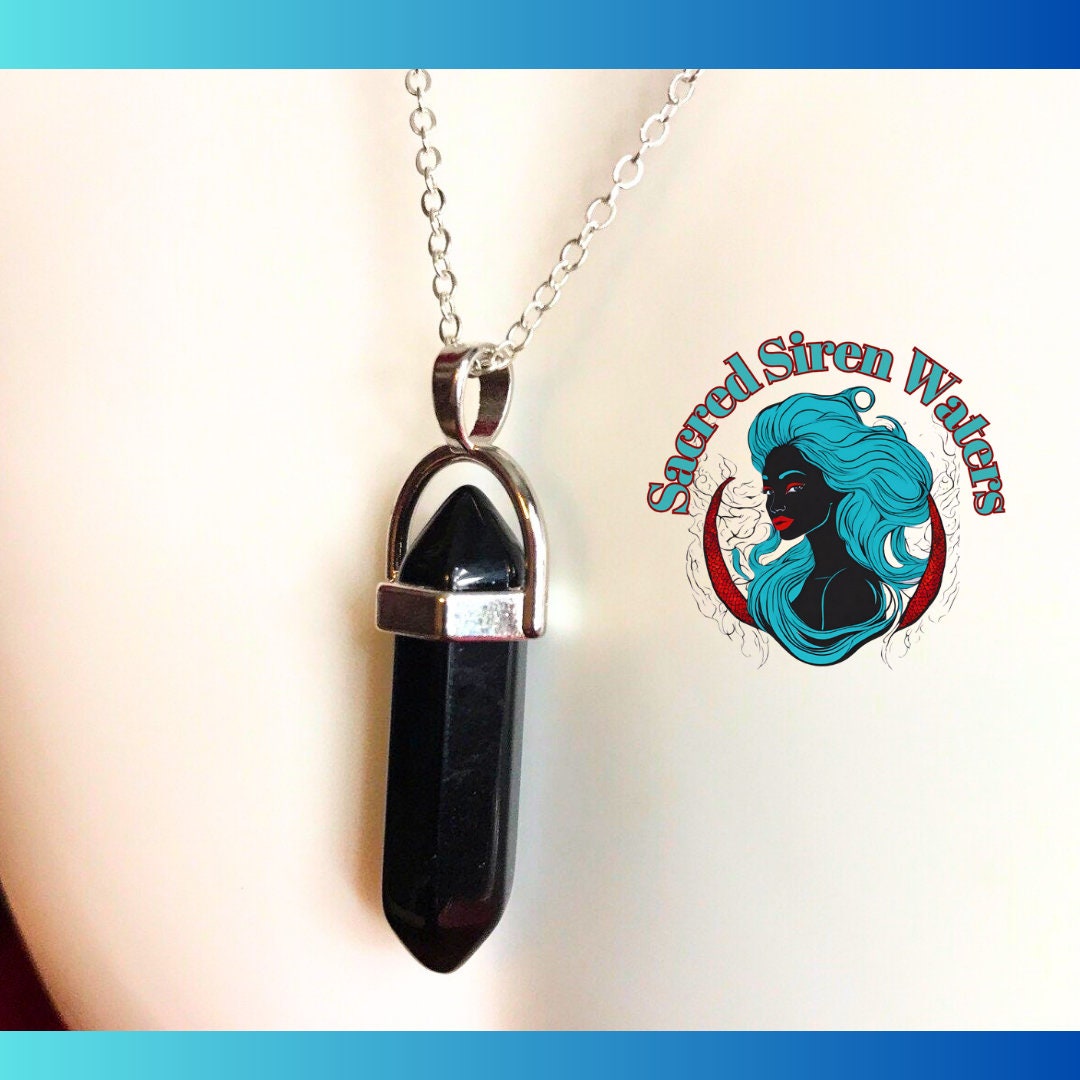 Obsidian Gemstone Pendant Crystal Point Necklace.