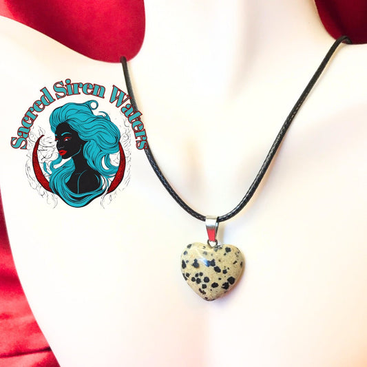 Dalmatian Jasper Heart Pendant Necklace.