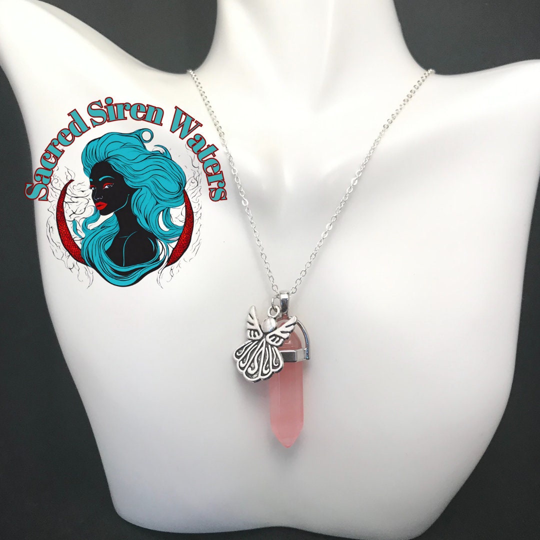 Cherry Quartz Angel Pendant Necklace - Healing Stone Necklace Jewelry.