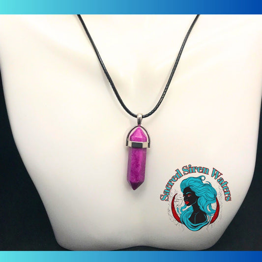 Magenta Purple Jade Crystal Gemstone Pendant Necklace.