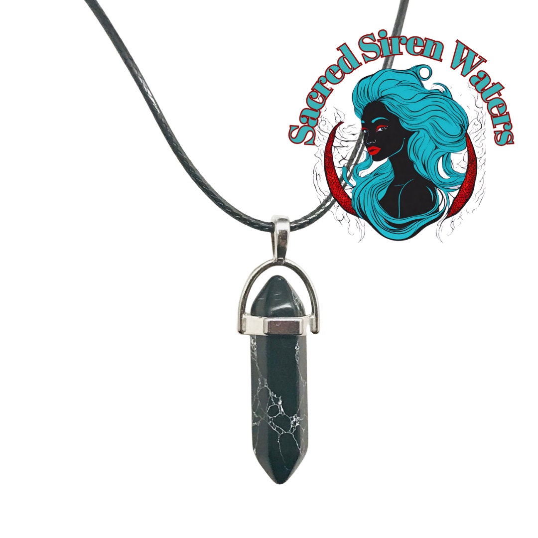 Black Turquoise Gemstone Pendant Necklace.